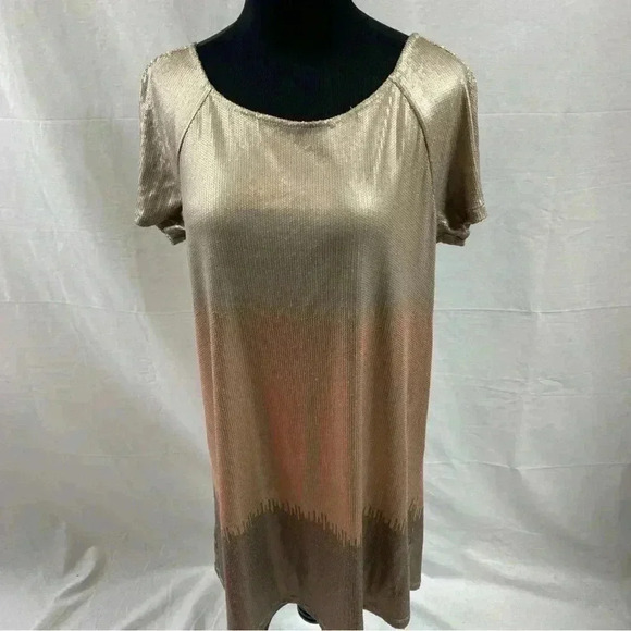 Free People Womens Rose Gold Ombre Sequined Short Sleeve Mini Dress Size Small - Picture 1 of 7